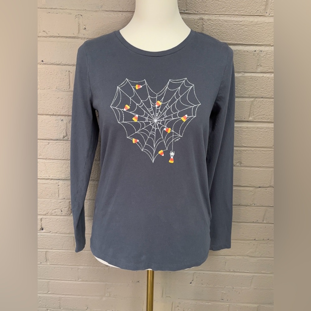 J.Crew Collector Halloween Tee Candy Corn Spider Web Design